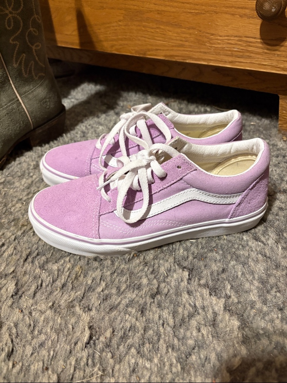 Vans Lavender Suede Low-Top Sneakers with White Stripe